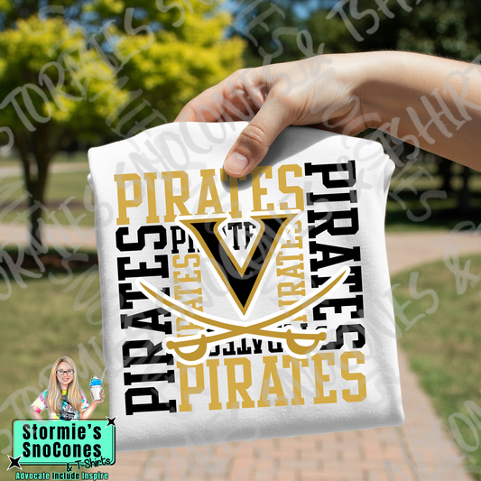 Vidor Pirates Logo Repeat White Gildan Comfort Colors Bella Canvas Shirt