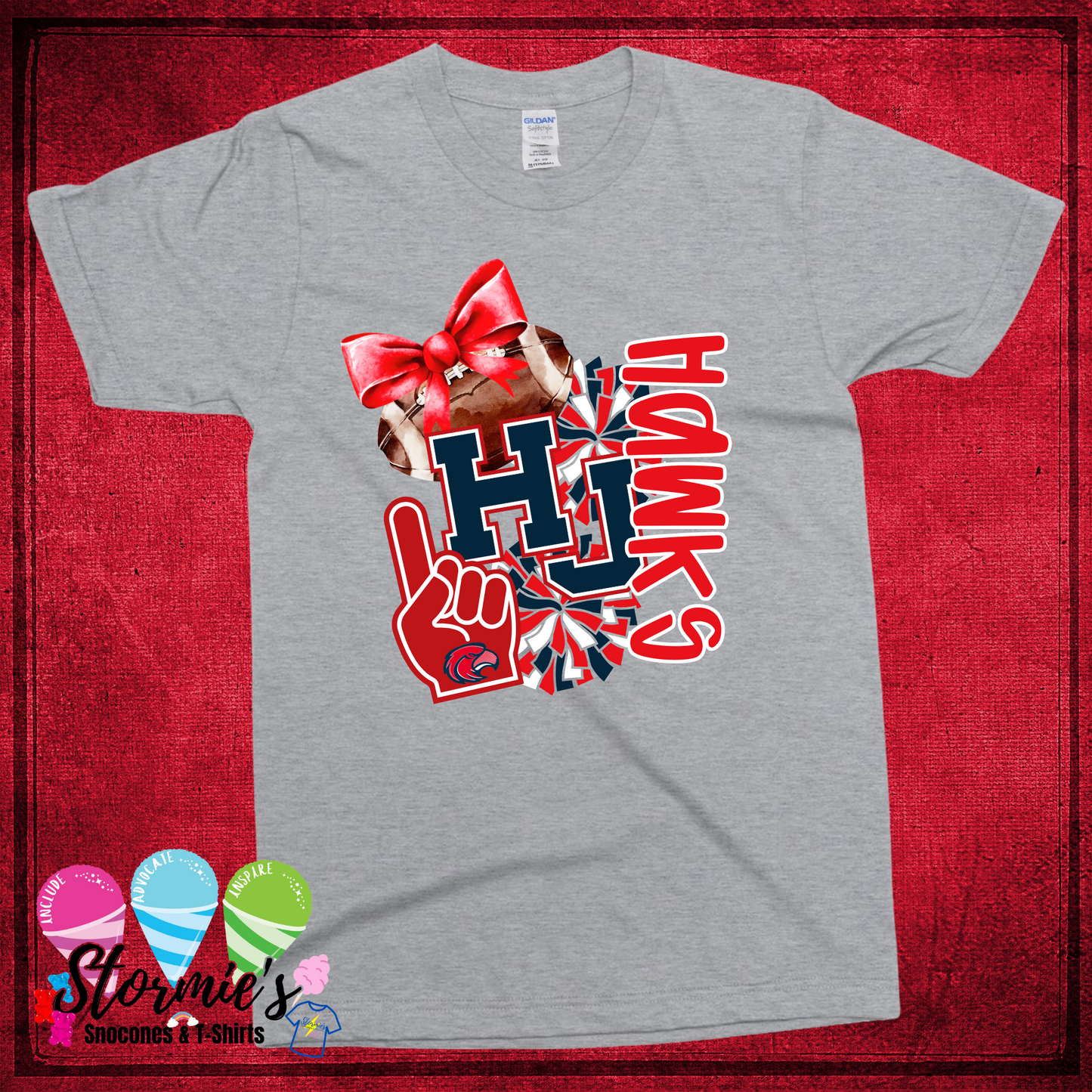 Hawks Football pom pom HJ Collage Sport Gray TShirt