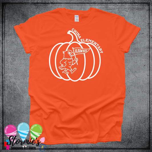 Hawk Pumpkin - Fall China Elementary Field Day 2025 Shirt Orange