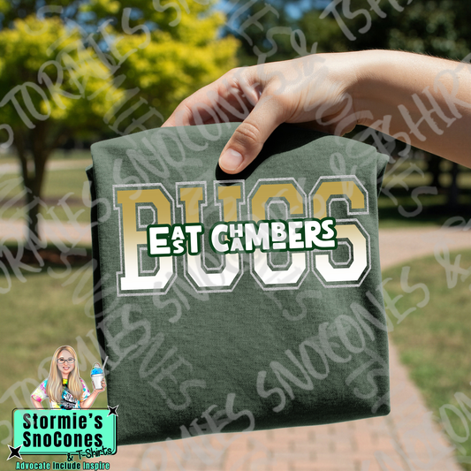 East Chambers Buccaneers Letter split retro stack Forest Green Gildan Comfort Colors Bella Canvas Shirt