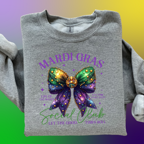 Mardi Gras Bow Social Club Sport Gray Sweatshirt & Hoodie