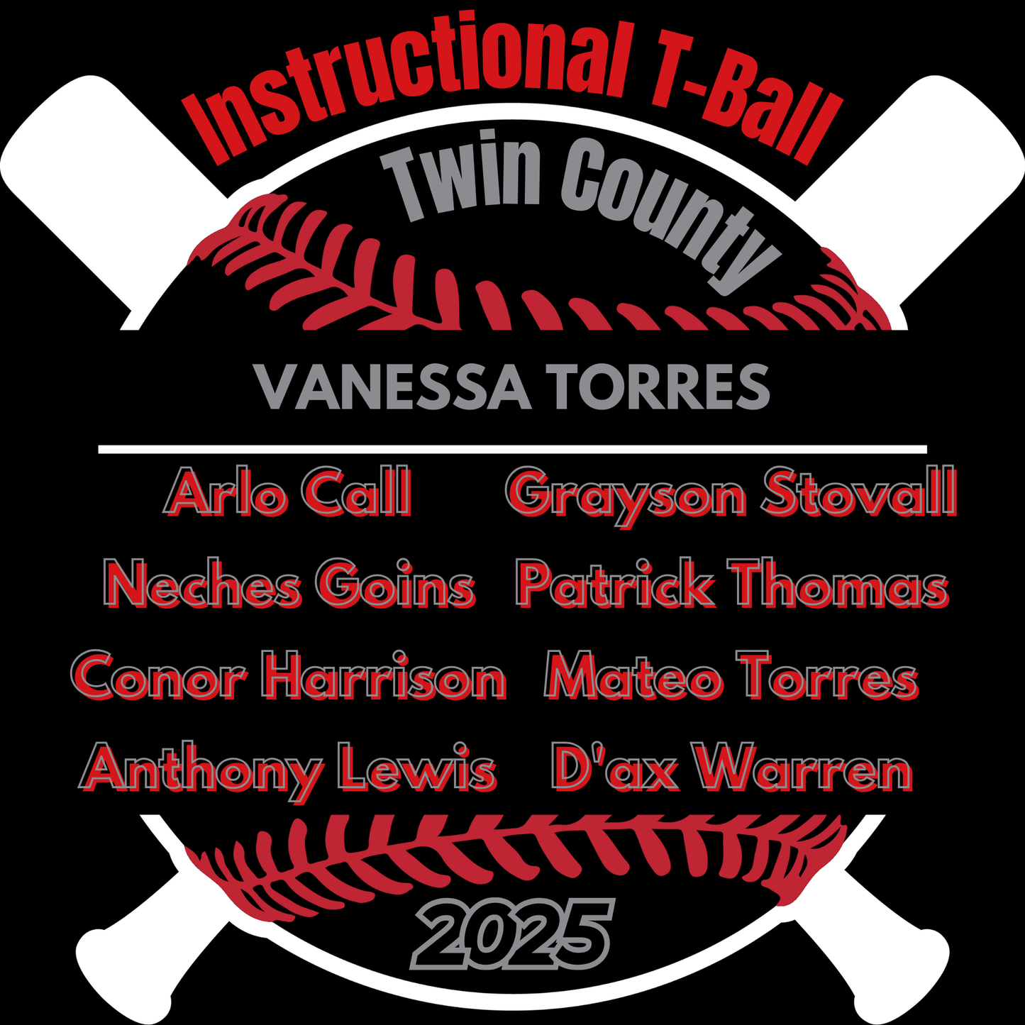 Storm Instructional T-Ball Twin County 2025 Black Shirt