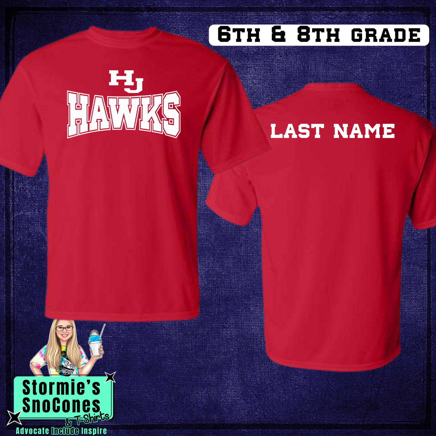 HJ Athletics Uniform SHIRT ONLY - RED 6th&8th Grade DRYFIT - 2026 PREORDER