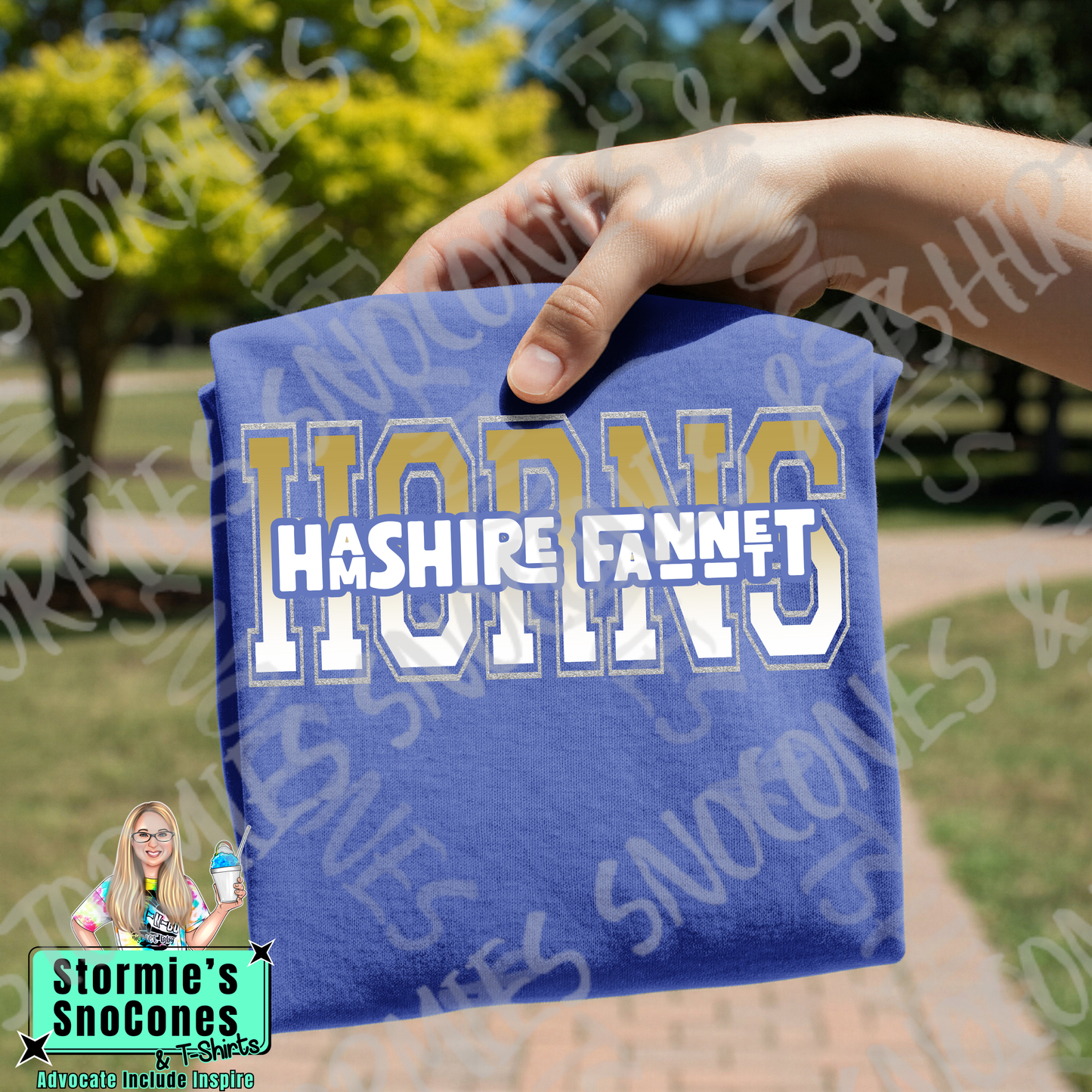 Hamshire Fannett Longhorns letter split retro stack Blue Gildan Comfort Colors Bella Canvas Shirt