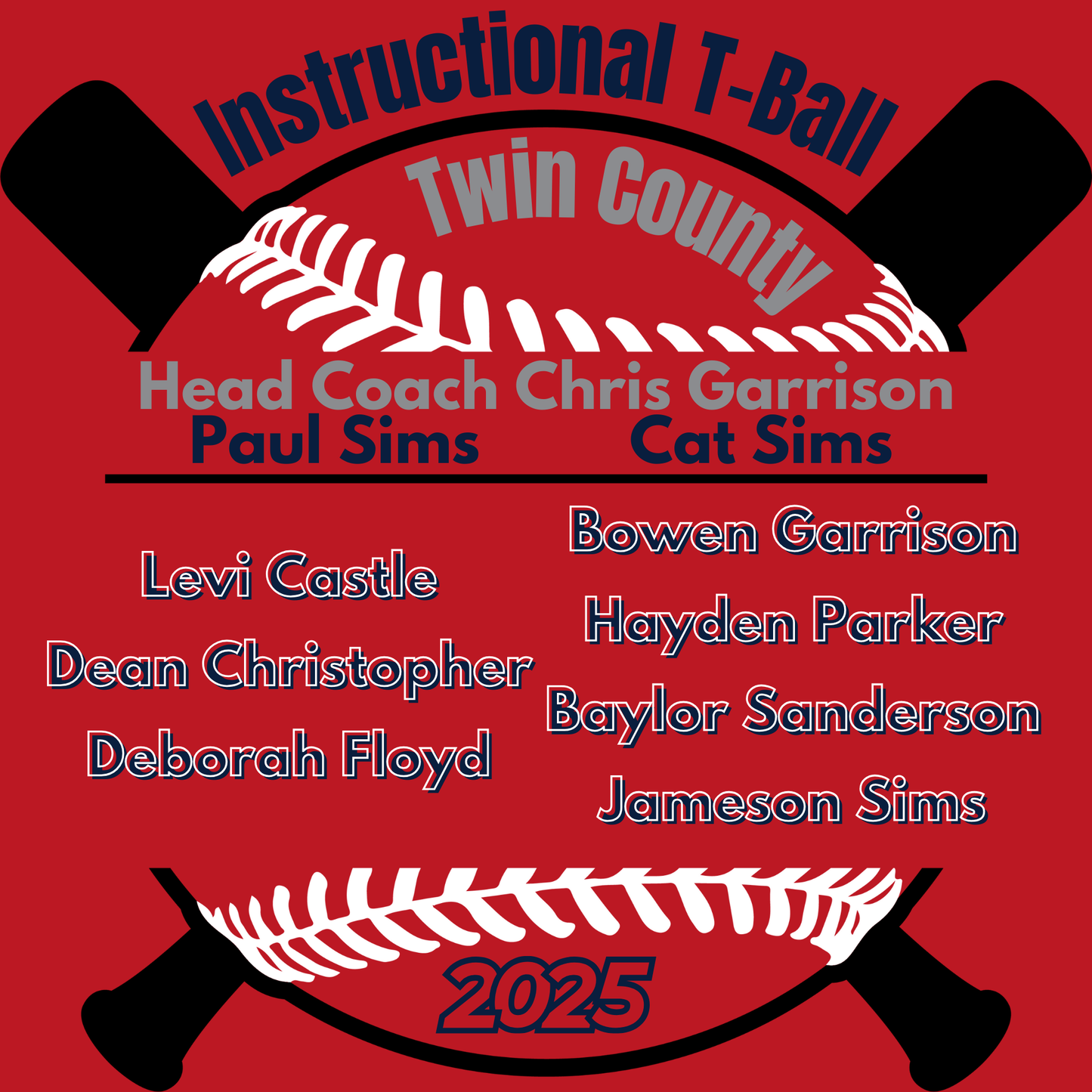 Bats Instructional T-Ball Twin County 2025 Red Shirt