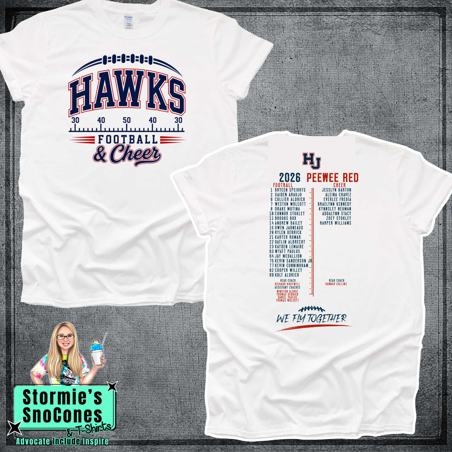 Hardin Jefferson Hawks HJYS Football & Cheer 2026 Shirt - PEEWEE RED