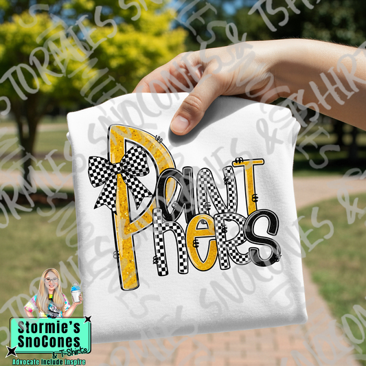 Liberty Panthers Doodle Checkered Bow Faux Glitter White Gildan Comfort Colors Bella Canvas Shirt