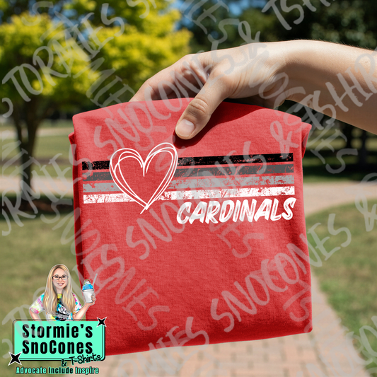 Cardinals Heart Lines Red Gildan Comfort Colors Bella Canvas Shirt
