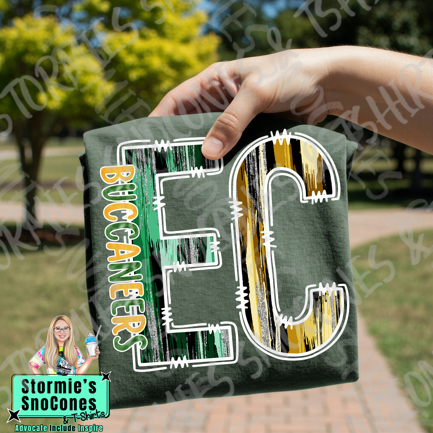 East Chambers Buccaneers Brushstroke Doodle Forest Green Gildan Comfort Colors Bella Canvas Shirt