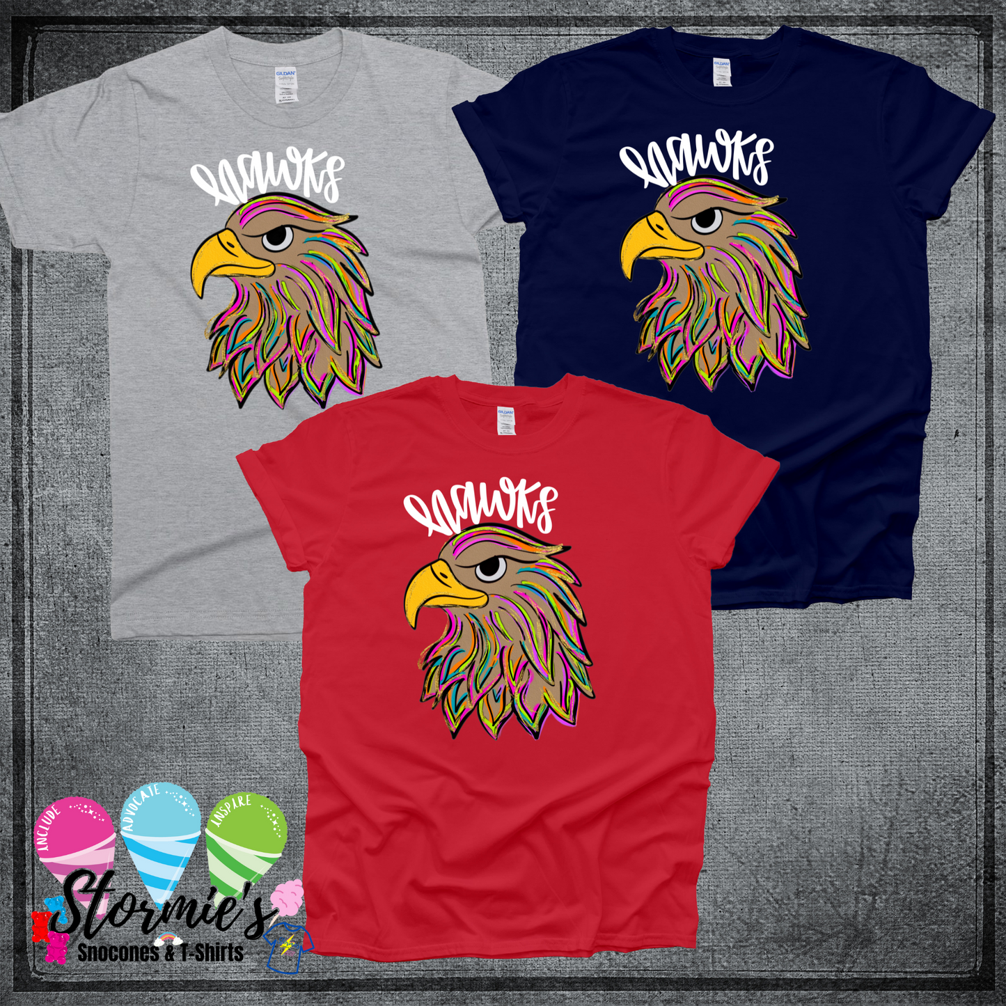 Hawks Mascot Neon Stripes Repeat TShirt