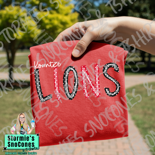 Kountze Lions Polka Dot Doodle Red Gildan Comfort Colors Bella Canvas Shirt