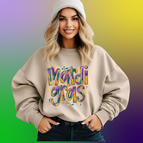 Mardi Gras Painted Words Cream Sweatshirt & Hoodie