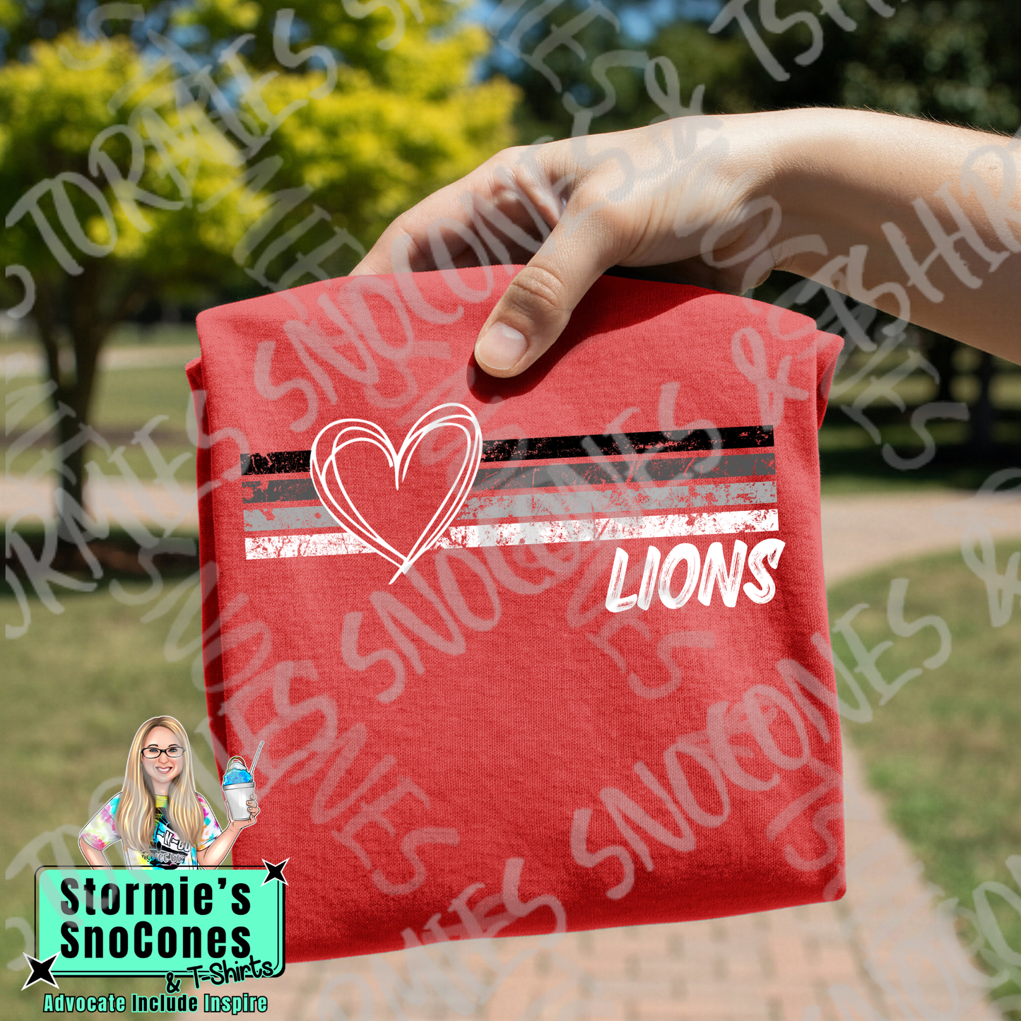 Kountze Lions Heart Lines Red Gildan Comfort Colors Bella Canvas Shirt