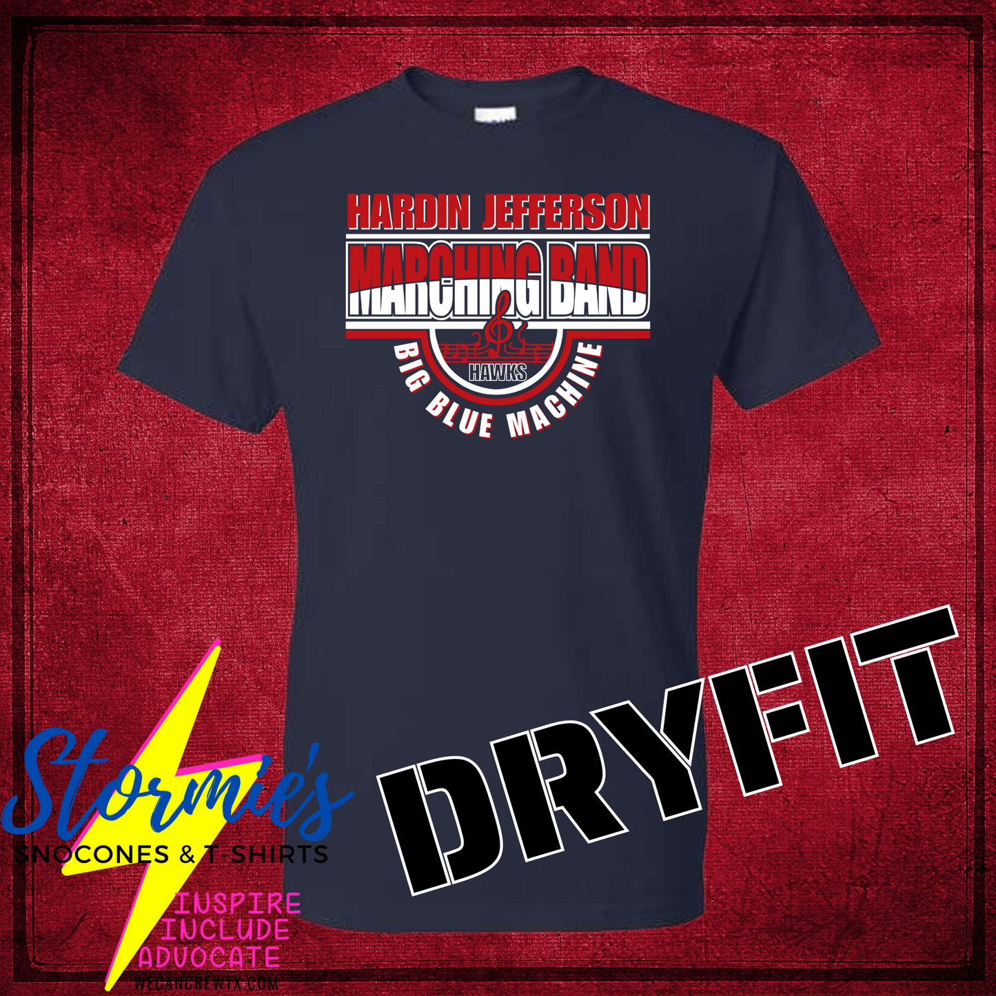 Hawks Big Blue Machine Band 2024 Hardin Jefferson High School Navy Dry Fit Shirt