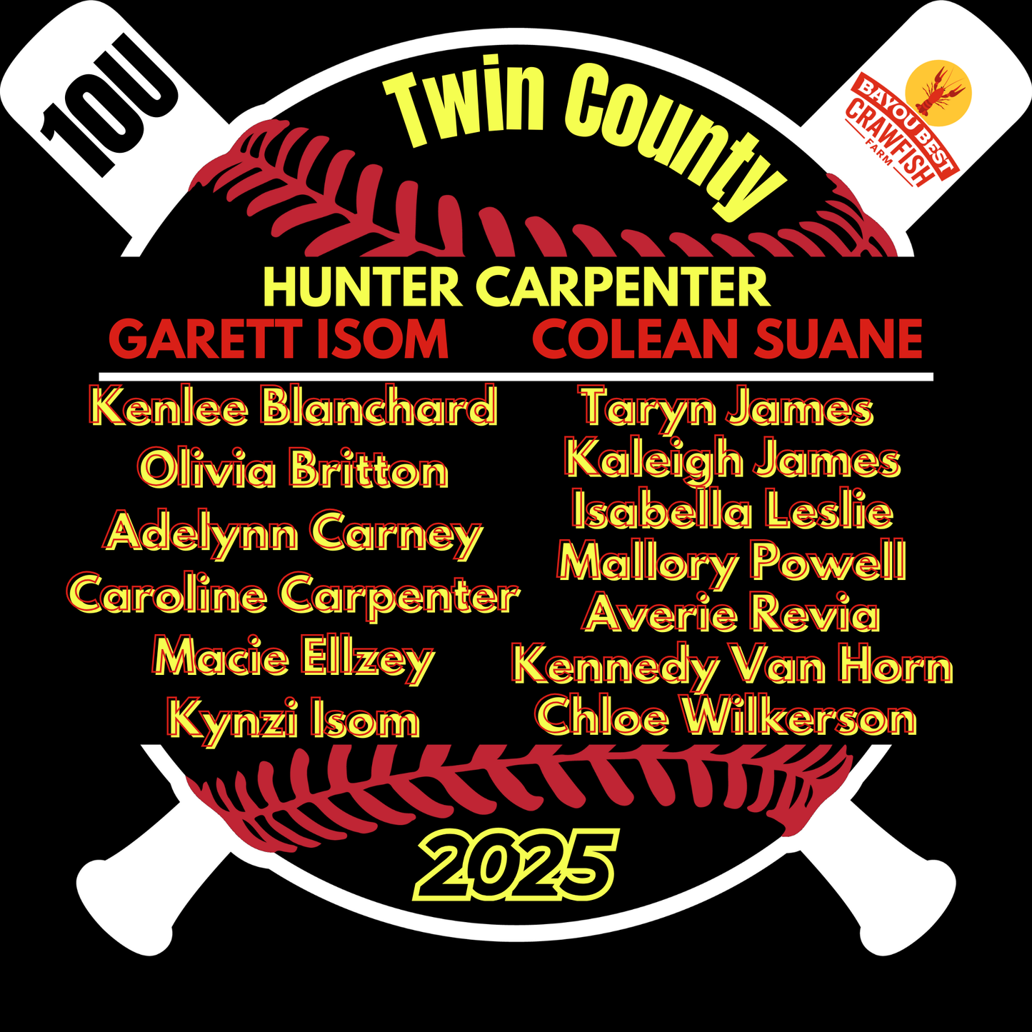 Pinch Hitters 10U Softball Twin County 2025 Black Shirt