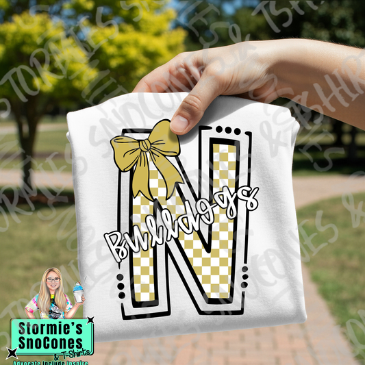 Nederland Bulldogs Checkered Doodle Initials White Gildan Comfort Colors Bella Canvas Shirt