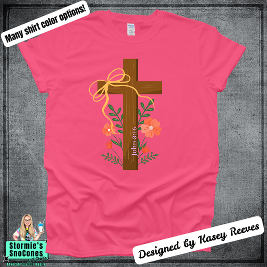John 3:16 Cross Bow Tshirt Designed by Kasey Reeves