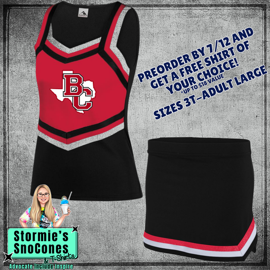 Bridge City Cardinals Custom Black Red Cheer Outfit 2026 Preorder
