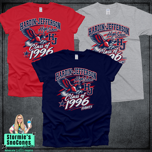 Hardin Jefferson Class of 1996 Flying Hawk Navy Gildan Softstyle Comfort Colors Dryfit Shirt