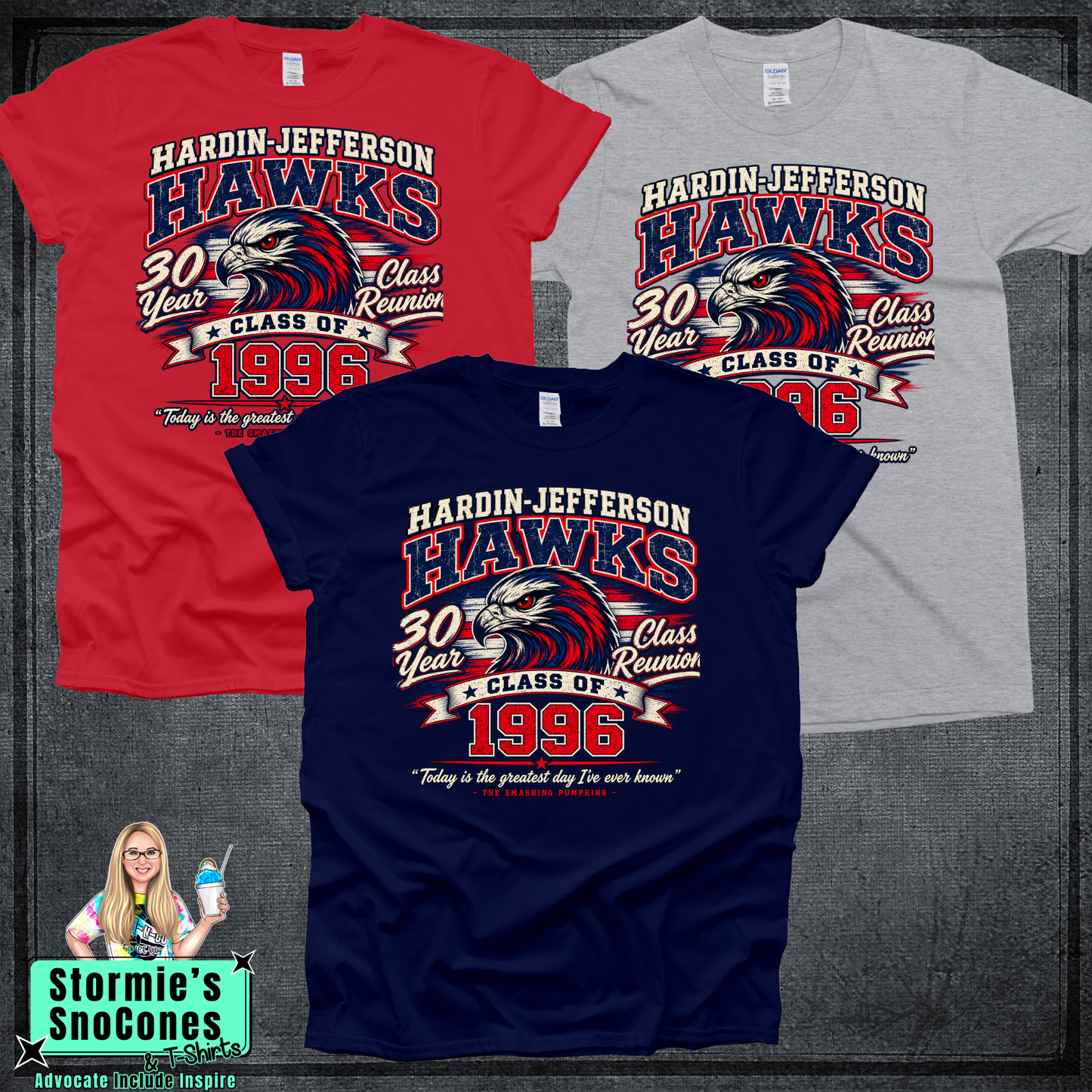 Hardin Jefferson Class of 1996 30 Year Reunion Navy Gildan Softstyle Comfort Colors Dryfit Shirt