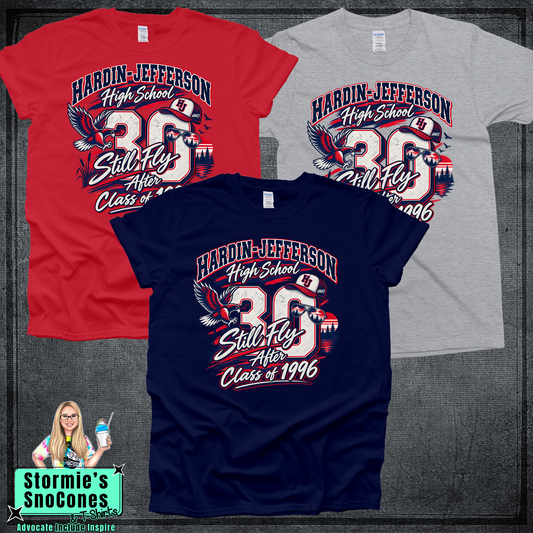Hardin Jefferson Class of 1996 Still Fly Navy Gildan Softstyle Comfort Colors Dryfit Shirt