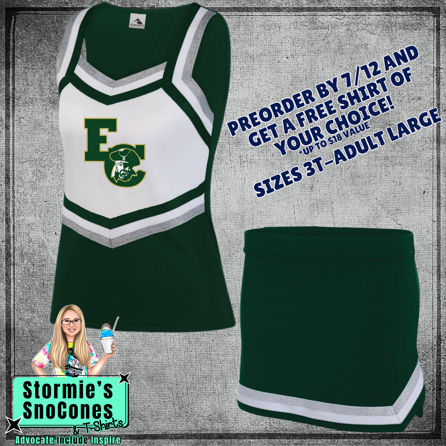 East Chambers Buccaneers Custom Dark Green White Cheer Outfit 2026 Preorder