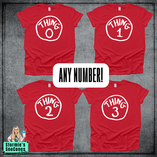 Group Costume Thing 1 2 Any Number Red Gildan Comfort Colors Tultex Shirt