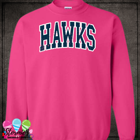 HJJH PTO Hawks Arched Distressed Fundraiser Safety Pink Sweatshirt