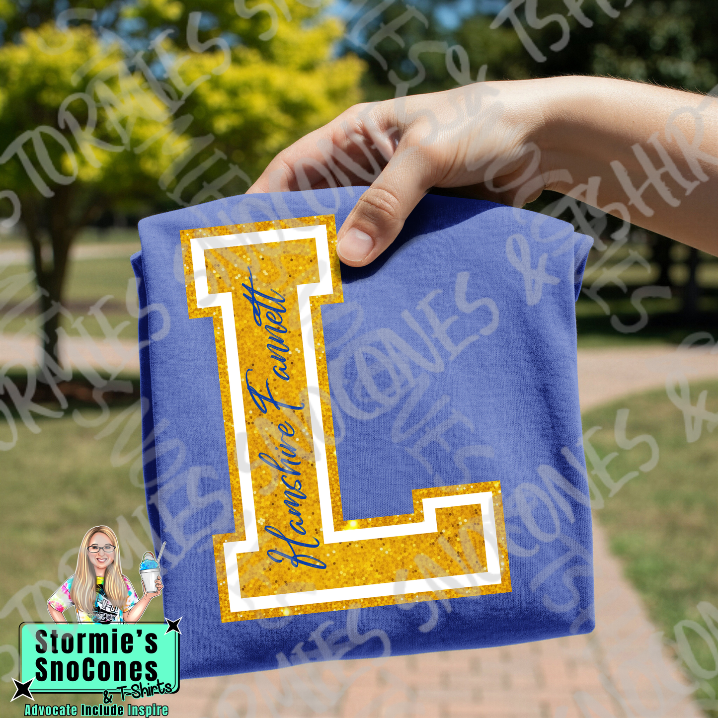Hampshire Fannett Longhorns Big Initial Faux Glitter Navy Gildan Comfort Colors Bella Canvas Shirt