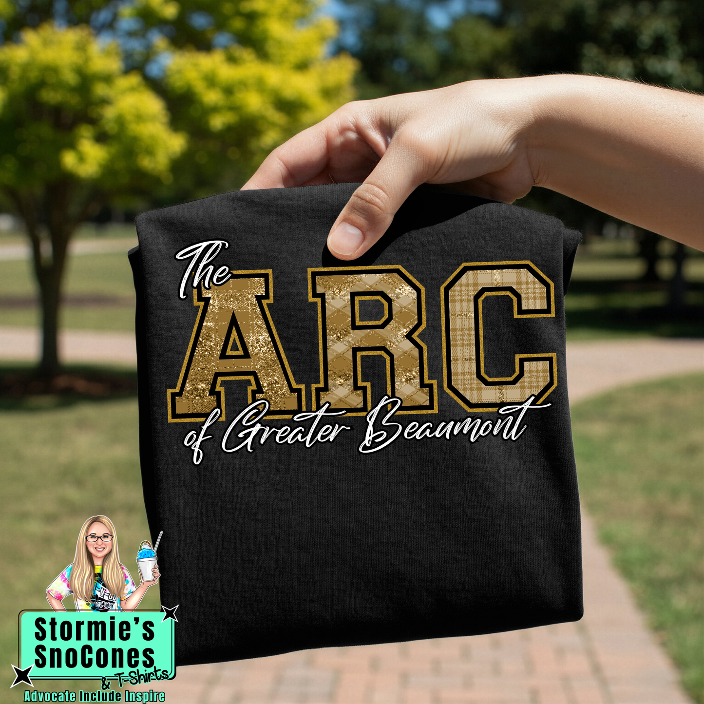 The Arc Of Greater Beaumont Block Letters Plaid Black Gildan Comfort Colors Bella Canvas Shirt