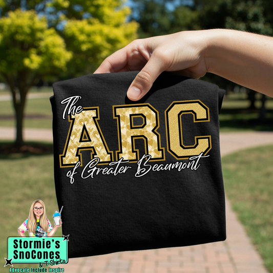 The Arc Of Greater Beaumont Block Letters Hearts Black Gildan Comfort Colors Bella Canvas Shirt