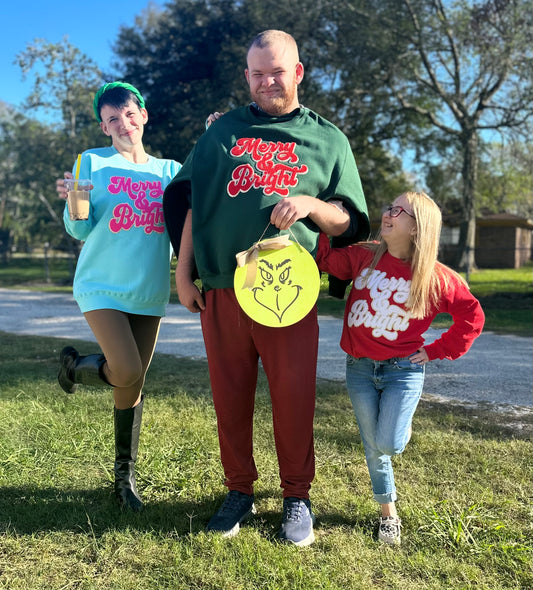 Merry & Bright - Green Sweatshirt with red words