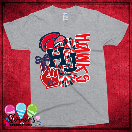 Hawks Mascot pom pom HJ Collage Sport Gray TShirt