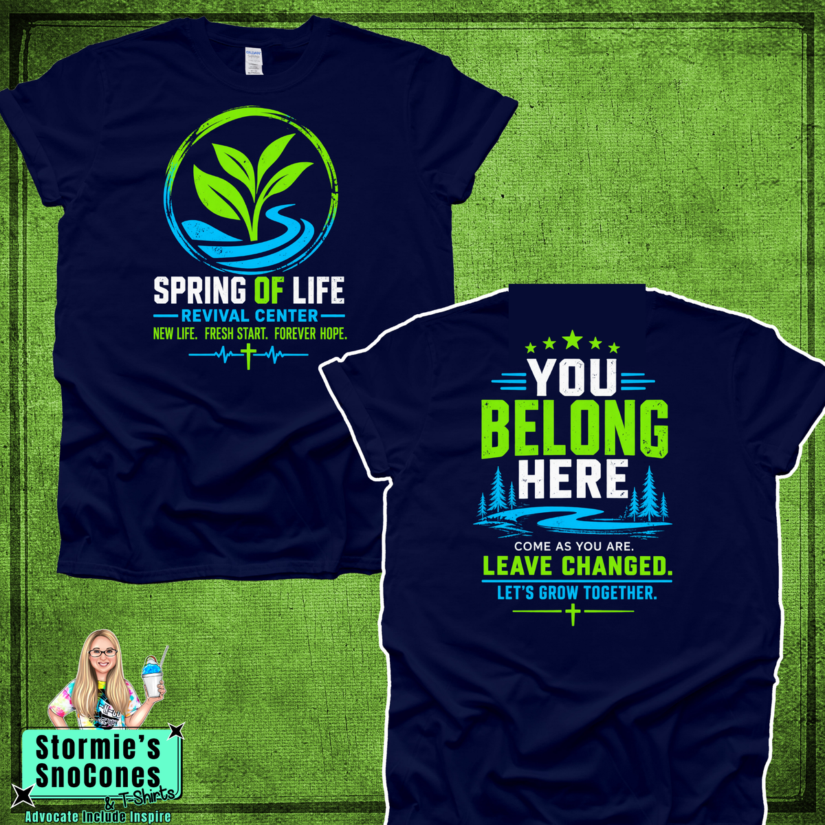 Spring of Life Revival Center - You Belong Here Trees - Navy Gildan Comfort Colors Tultex Shirt