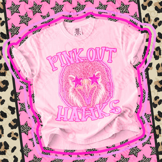 Hawks Pink Out Stars Mascot Gildan Comfort Colors Tultex Shirt