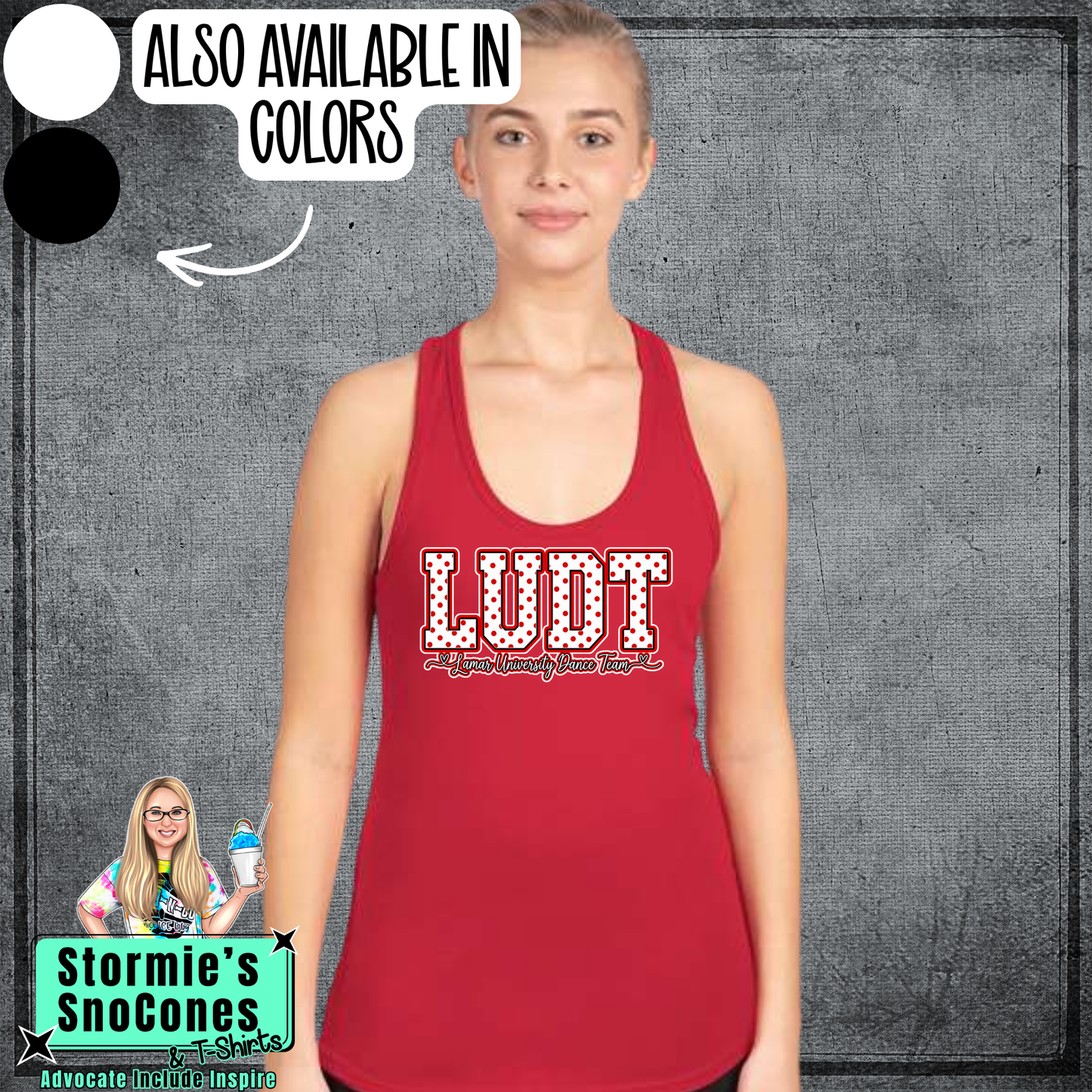 LUDT Lamar University Dance Team Polka Dots Next Level Ideal Racerback Tank Top
