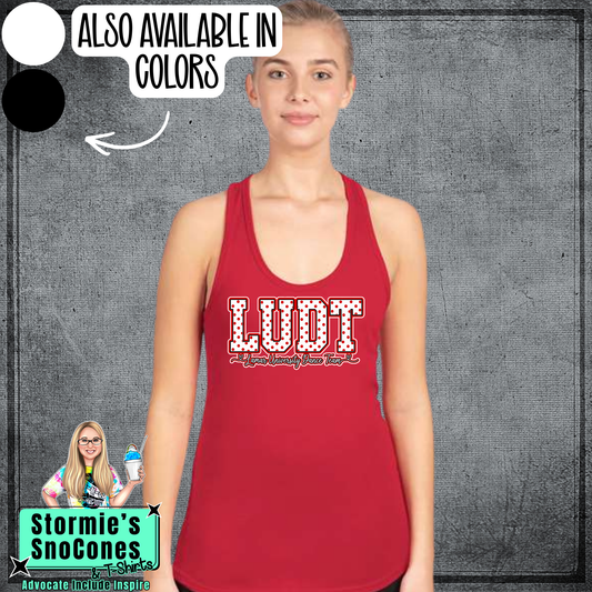 LUDT Lamar University Dance Team Polka Dots Next Level Ideal Racerback Tank Top