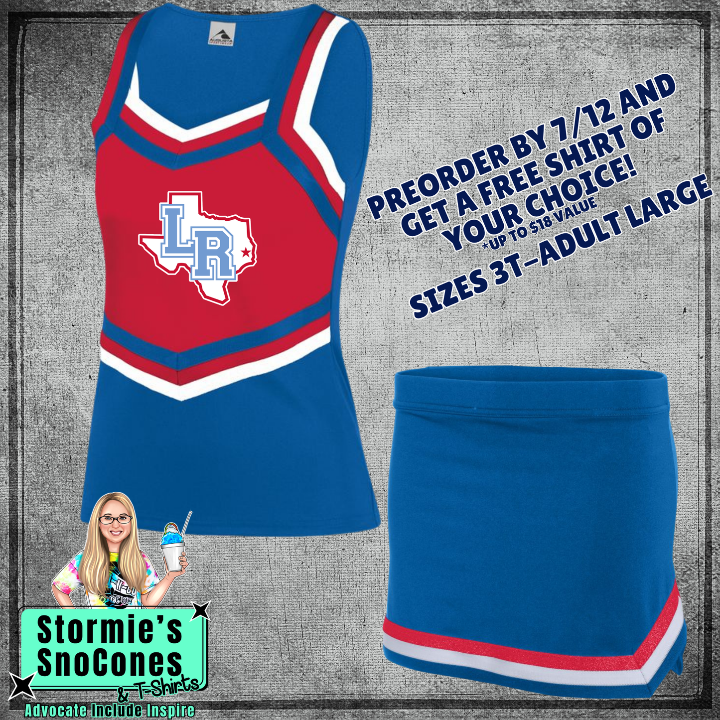 Lumberton Raiders Custom Blue Red Cheer Outfit 2026 Preorder