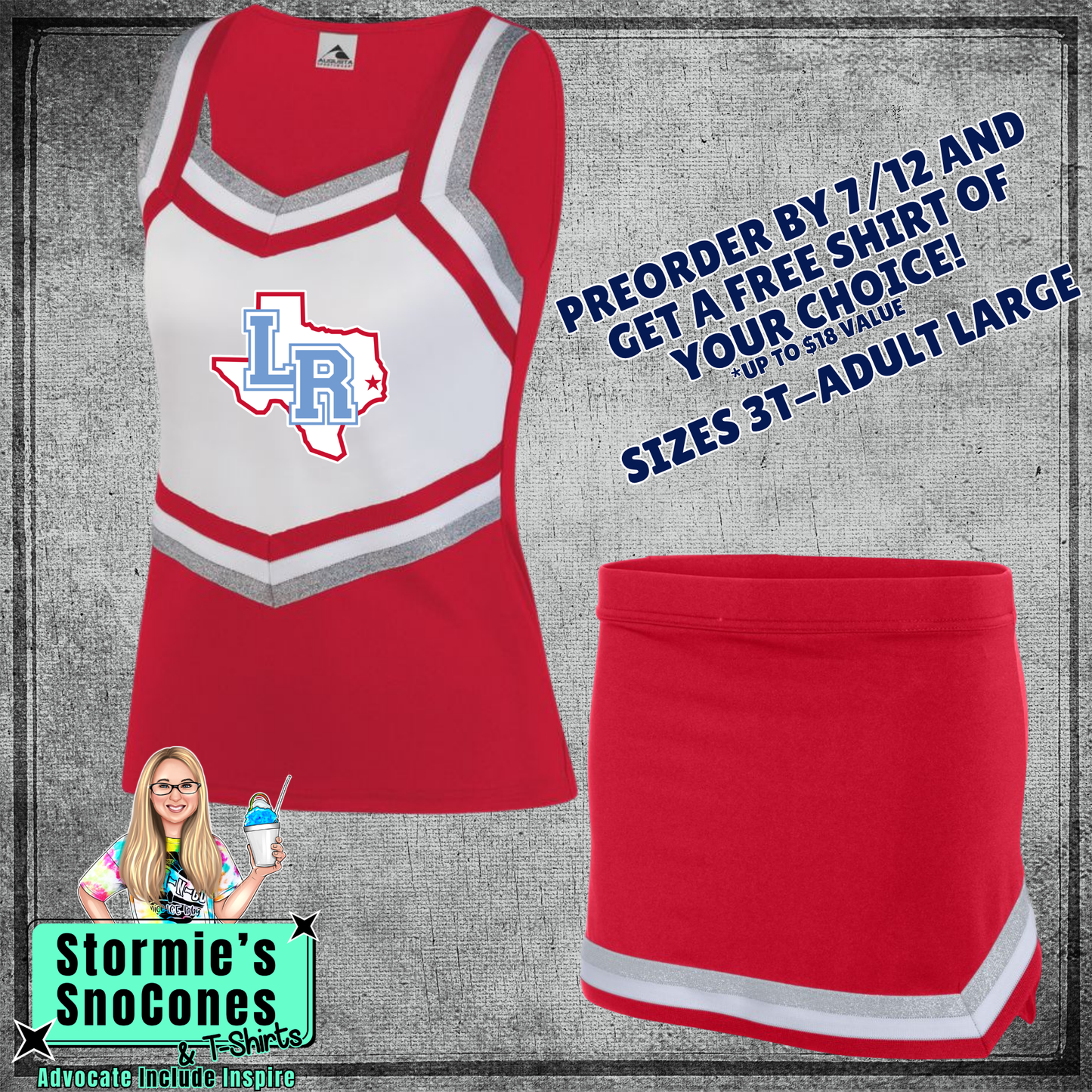 Lumberton Raiders Custom Red White Cheer Outfit 2026 Preorder