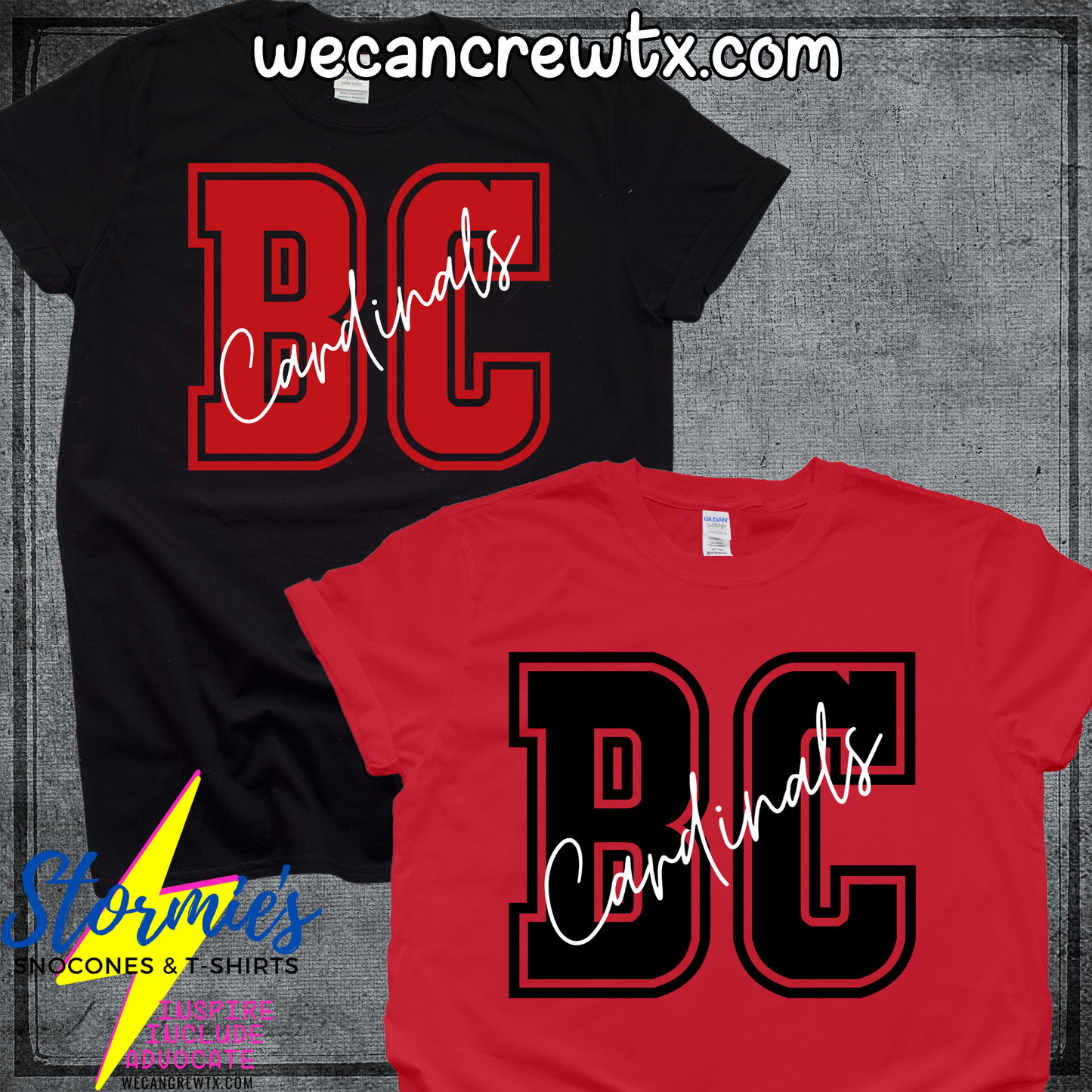 Bridge City Cardinals BC Initials Cursive Shirt