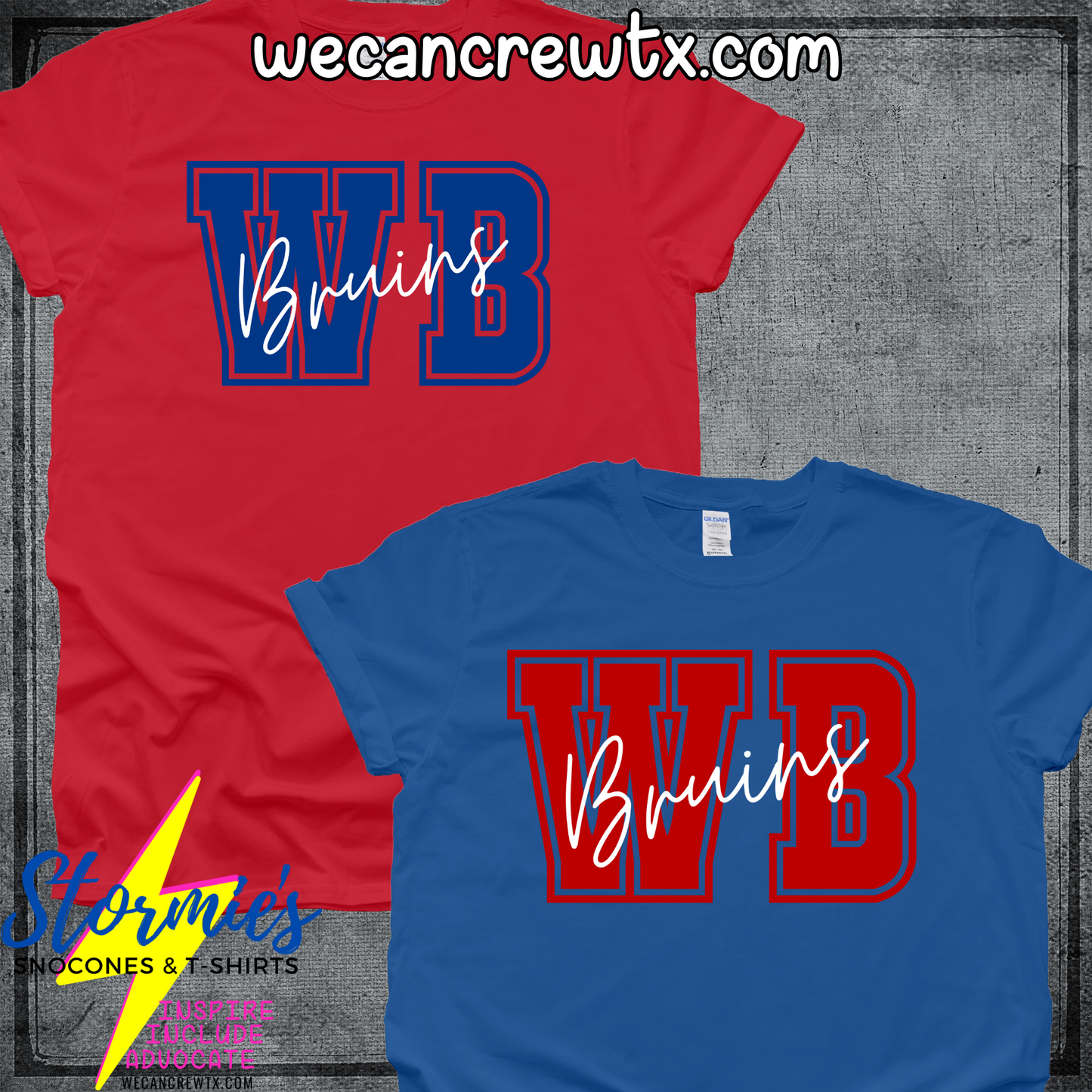 West Brook Bruins WB Initials Cursive Shirt