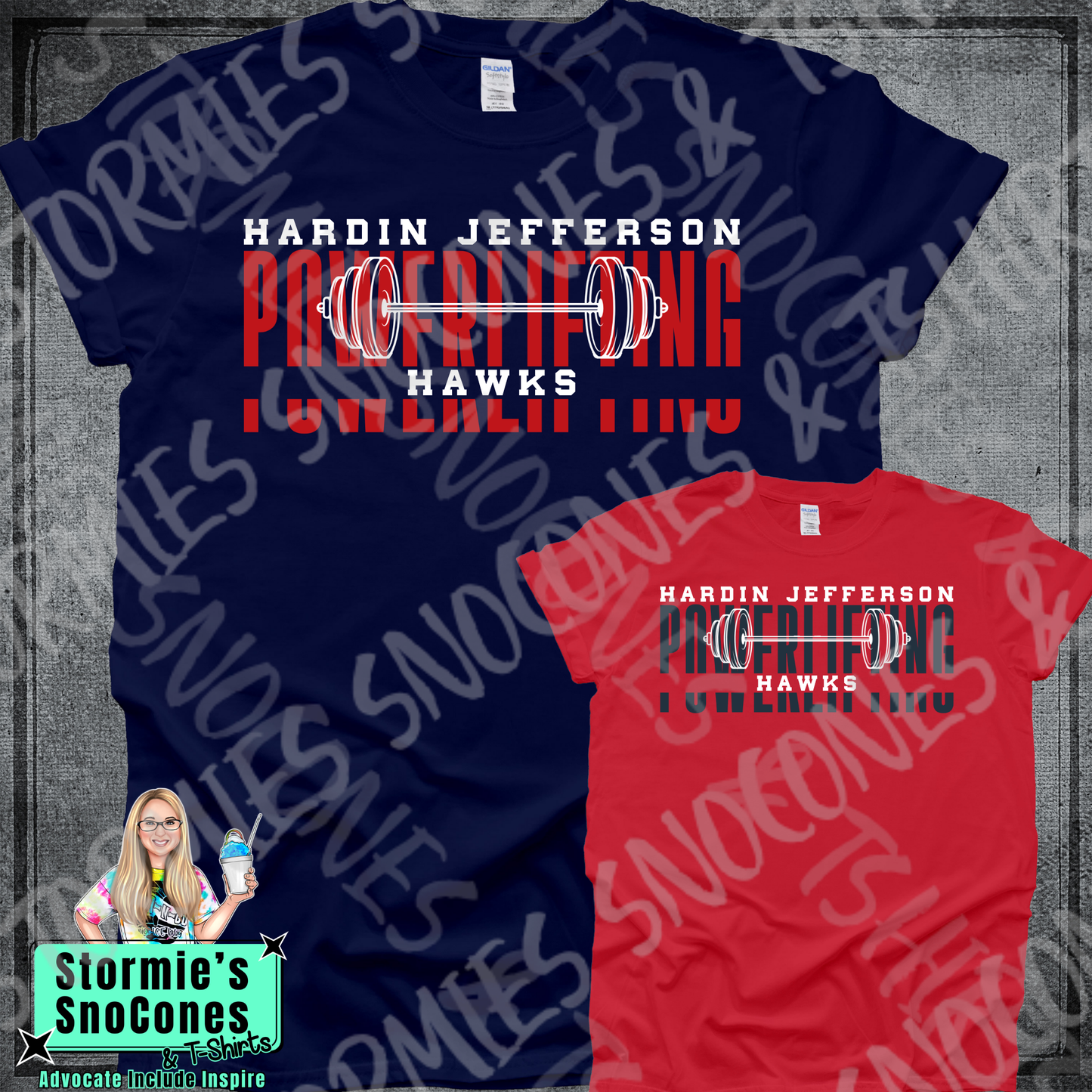 Hawks HJ Powerlifting Tall Words Barbell - Dryblend or Dryfit - Short Sleeve Shirt