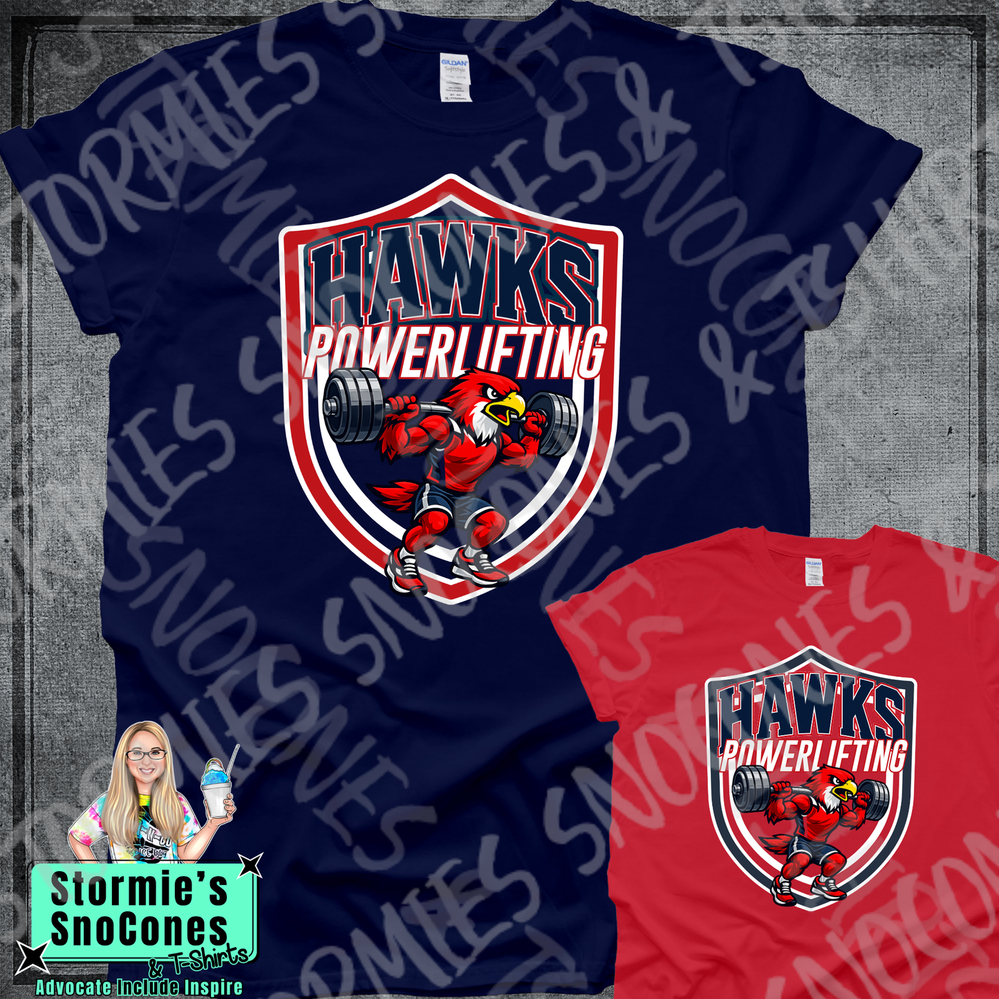 Hawks HJ Powerlifting Mascot Emblem  - Dryblend or Dryfit - Short Sleeve Shirt