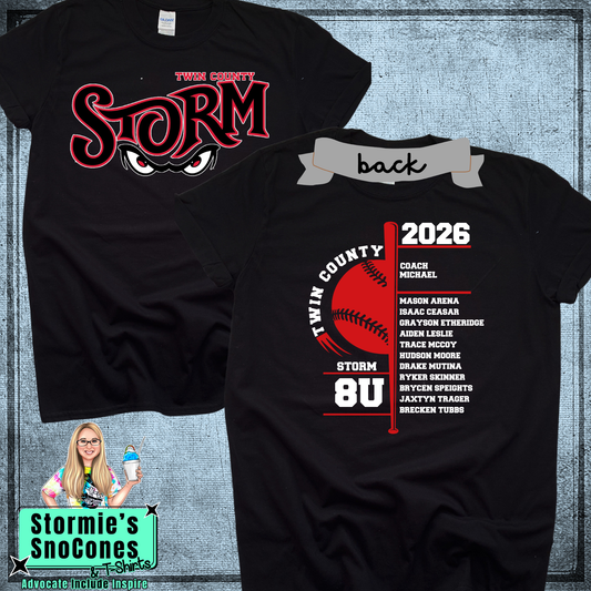 Storm 8U Twin County 2026 Black Shirt