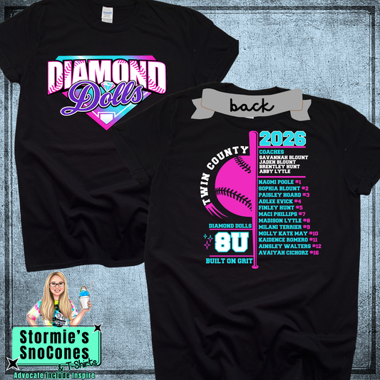 Diamond Dolls 8U Twin County 2026 Black Shirt