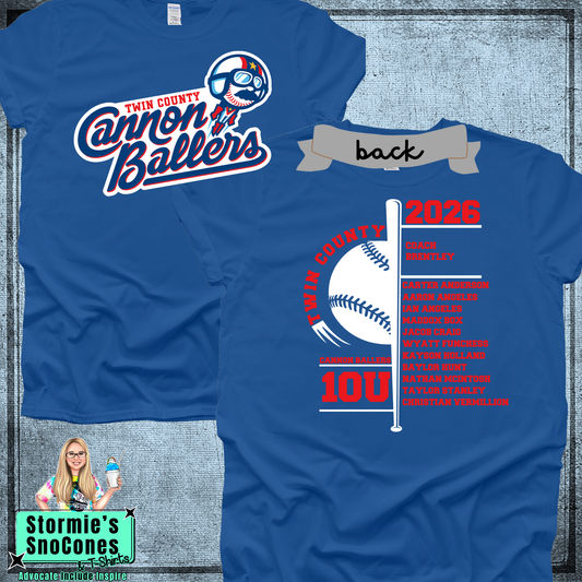 Cannon Ballers 10U Twin County 2026 Royal Blue Shirt