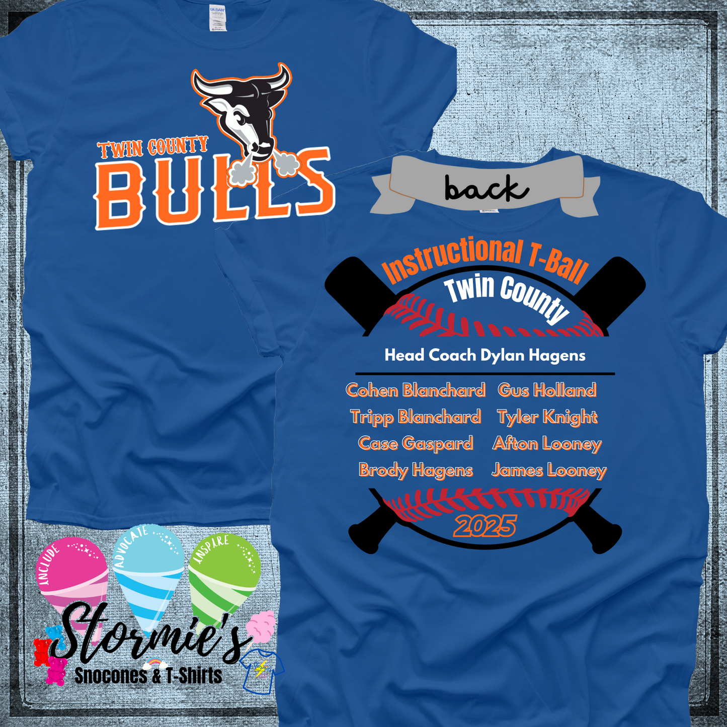 Bulls Instructional T-Ball Twin County 2025 Royal Blue Shirt