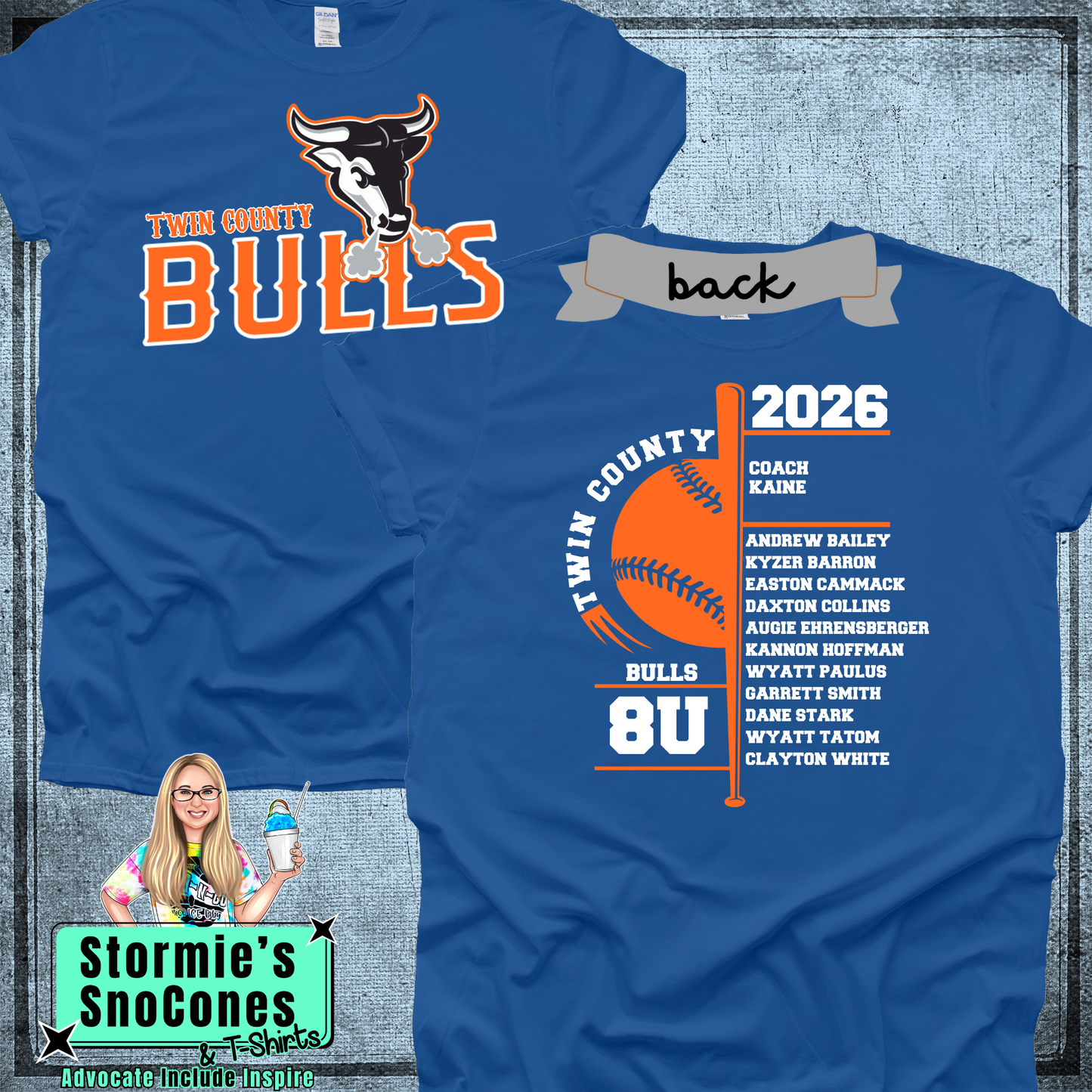 Bulls 8U Twin County 2026 Royal Blue Shirt