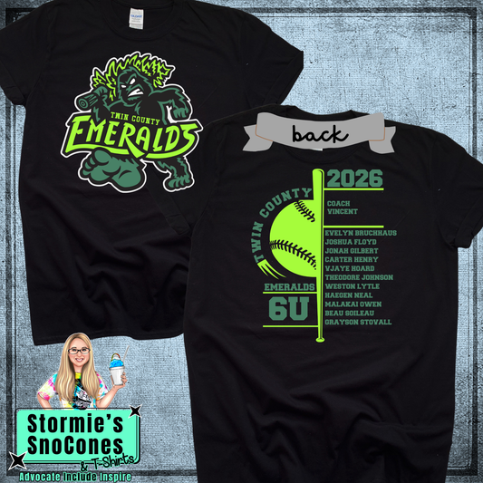 Emeralds 6U Twin County 2026 Black Shirt