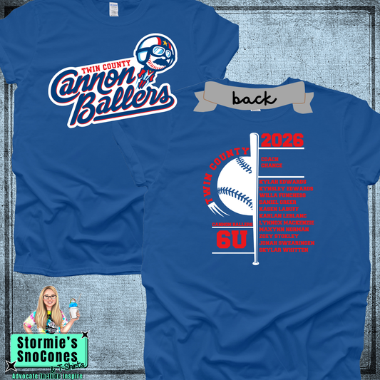 Cannon Ballers 6U Twin County 2026 Royal Blue Shirt